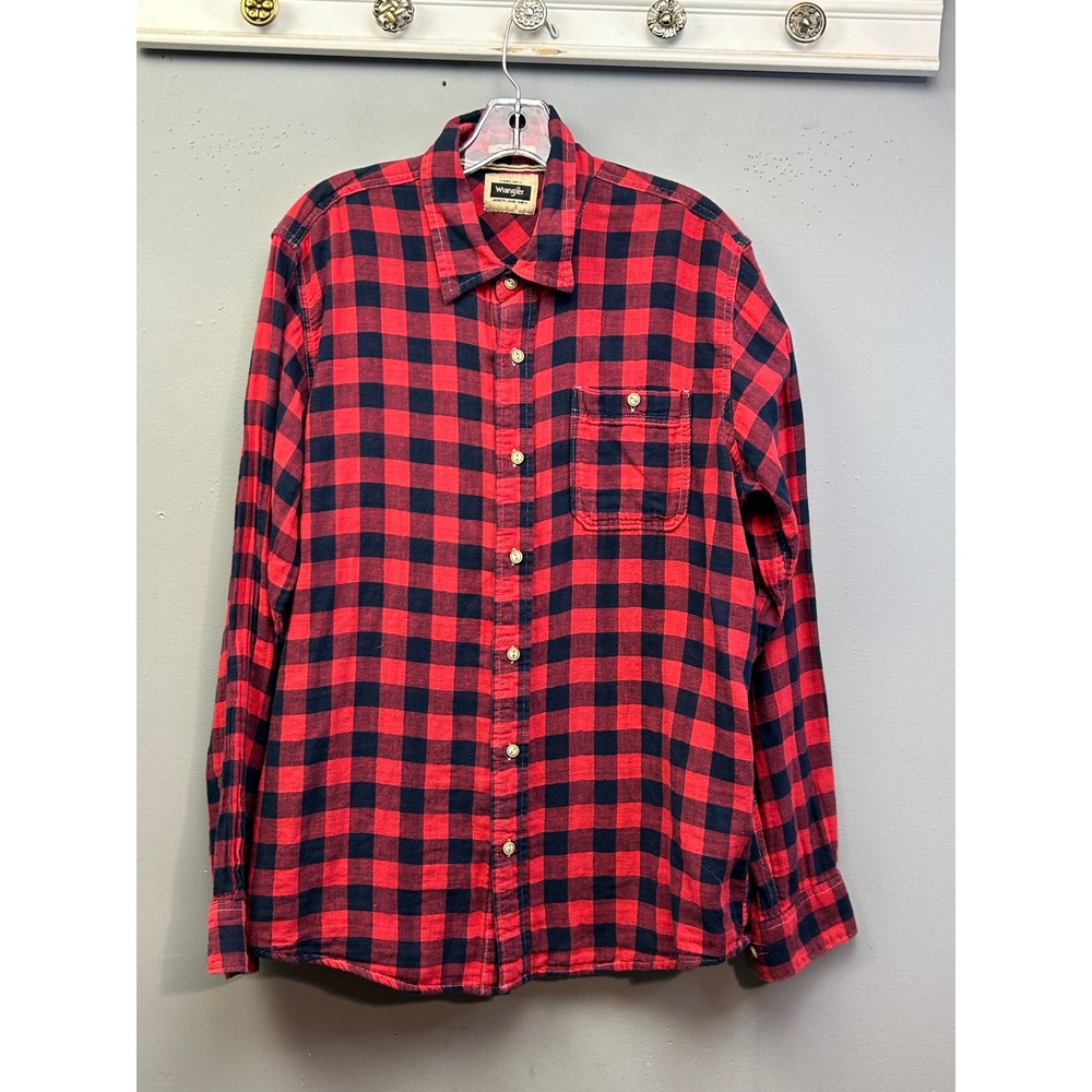 Wrangler Shirt Men Large Red Buffalo Plaid Long Sleeve Button Down Cotton